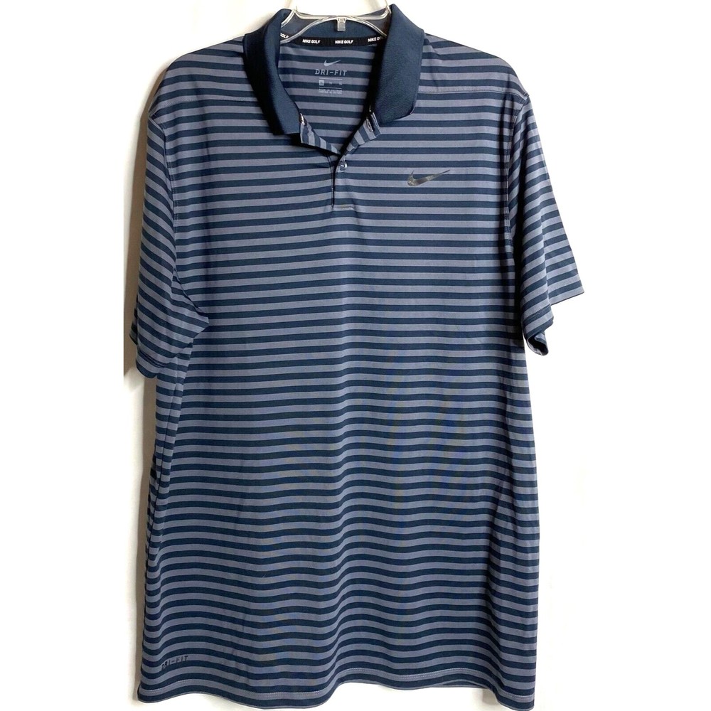 Nike Golf Dri-Fit Polyester Blue Striped Activewear Polo Shirt Men's Size XL